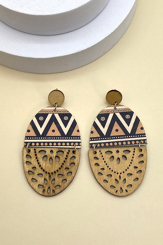 Wood Mix Aztec Print Earrings